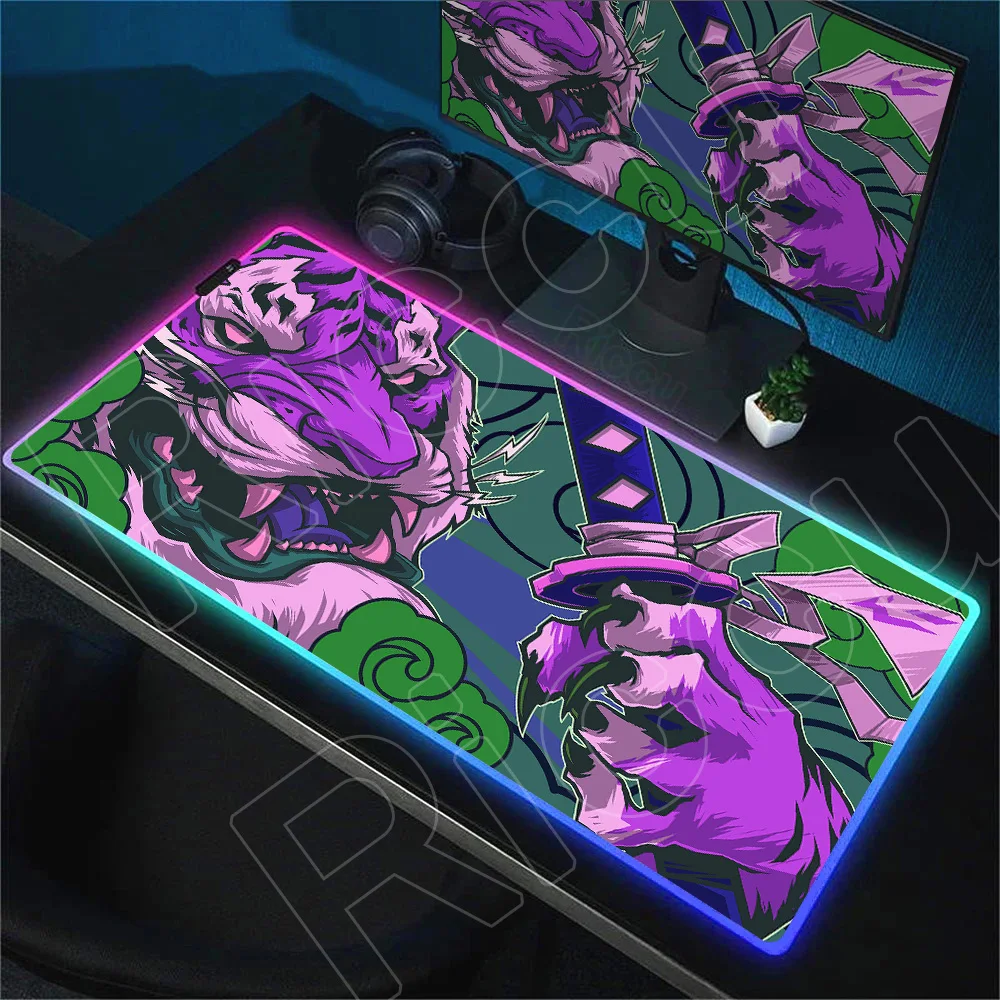 RGB Mouse Pad Anime Tiger Non-slip XXL Luminescence Table Pad Office Accessories LED Backlight Mousemat Gaming Computer Mausepad