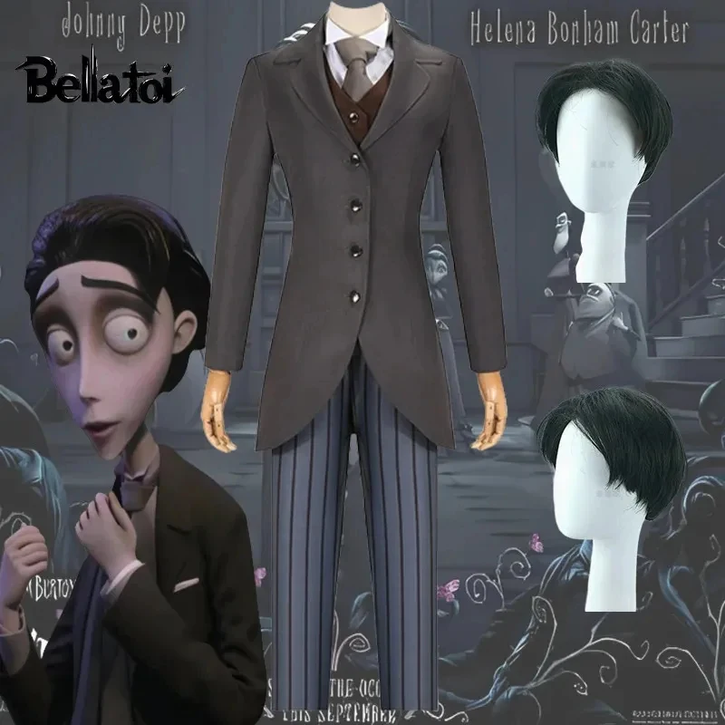Tim Burton Corpse Bride Costume Victor Van Dort Anime Cosplay Men Ghost Uniform Suit Coat Shirt Vest Pants Tie Halloweenc; FD1;6 - view 3
