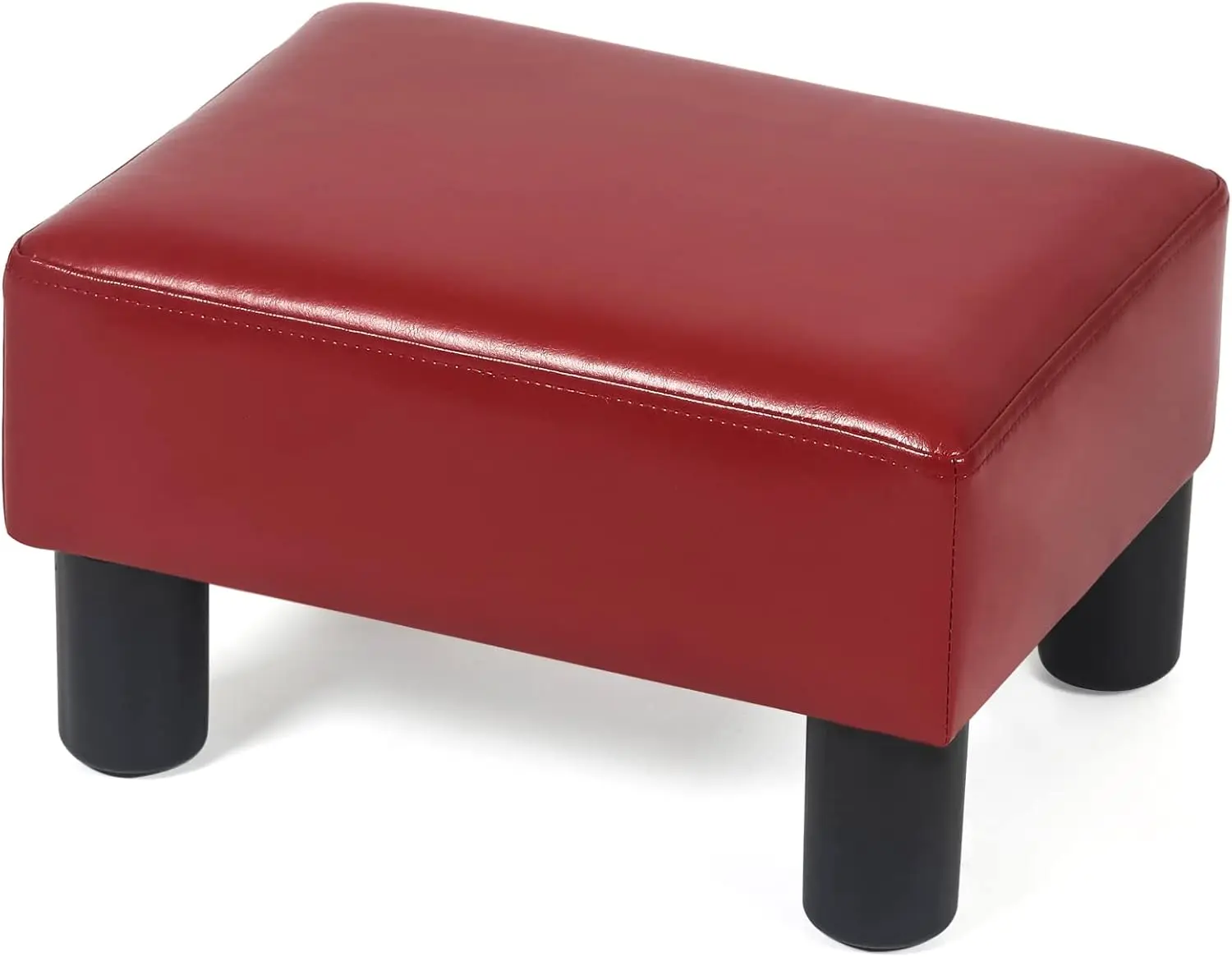

15" Faux Leather Seat Footstool Small Ottoman for Foot Rest, Square Ottoman Bench for Living Room, Burgundy Red