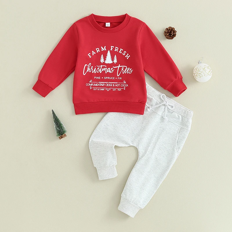 Baby Boy 2 Piece Outfits Christmas Letter Print Long Sleeve Sweatshirt Elastic Pants Xmas Outfits Toddler Kids Winter Clothes