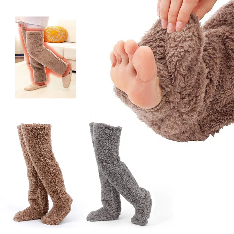 

2/1Pair Hot Fluffy Thigh High Socks Teddy Legs Snuggle Long Paws Fuzzy Leggings Over Knee Slippers Hairy Stockings