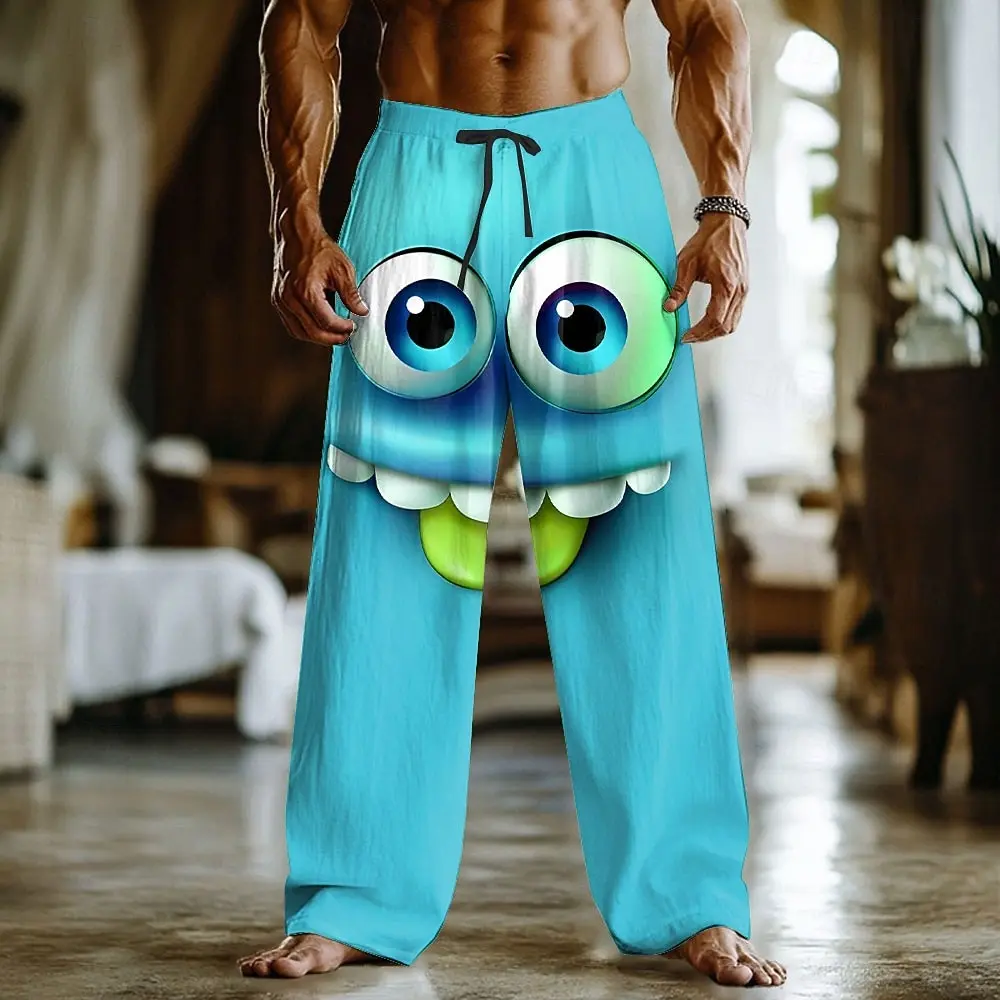 Herren 3D Cartoon-Expressions-Hose, Baggy Pants, Freizeithose, mittelhoher Bund, lustiger Stil, elastischer Kordelzug, Herbst/Frühling – Detail 13