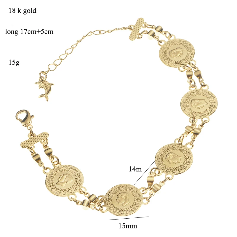 New Turkish Coin Chain Bracelet Gold Plated Arabic Totem Charm Bracelets for Women Luxury Bridal Gifts Ethnic Bridal Gifts