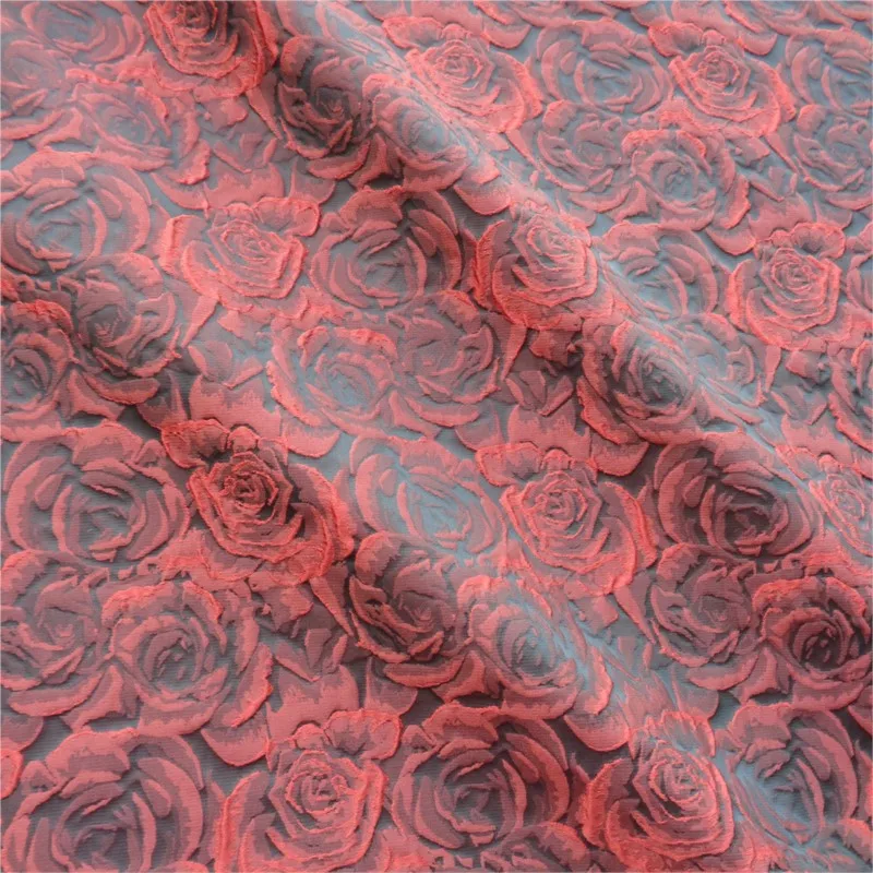 Embossed dark red three-dimensional rose soft and high-density jacquard color woven dress suit