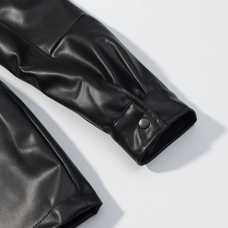 เสื้อแจ็คเก็ตหนังเทียมสไตล์วินเทจสำหรับผู้หญิง แบบกระดุมสองแถว คอตั้ง ทรงเข้ารูป เสื้อโค้ทหนาสำหรับฤดูใบไม้ร่วงและฤดูหนาว