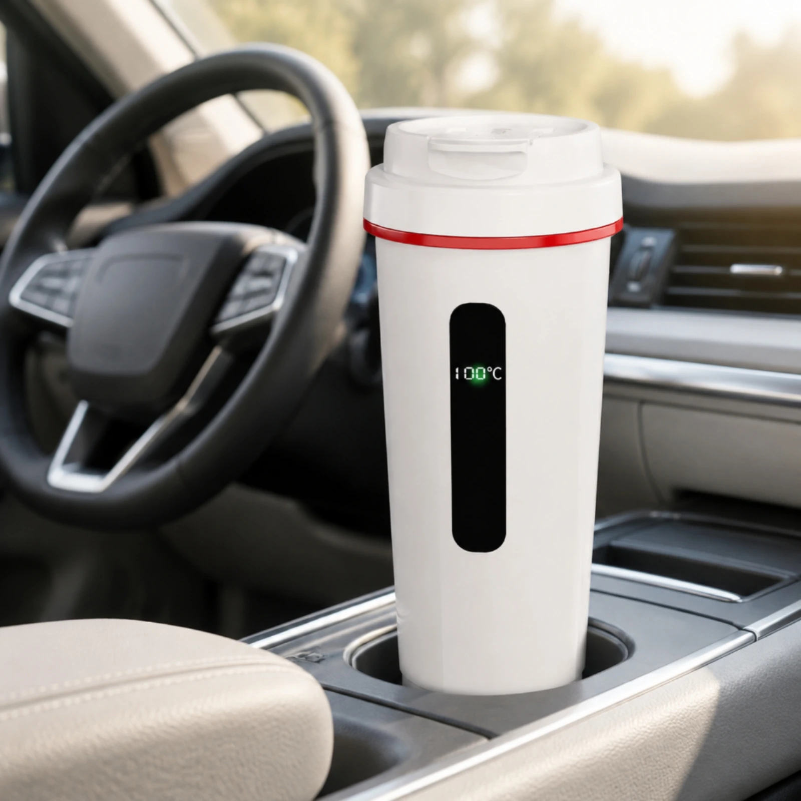Car Heating Cup Spring-Loaded Lid 12V 24V Car Water Heater Cup with Stainless Steel Liner Insulated Chemical-Free-Without