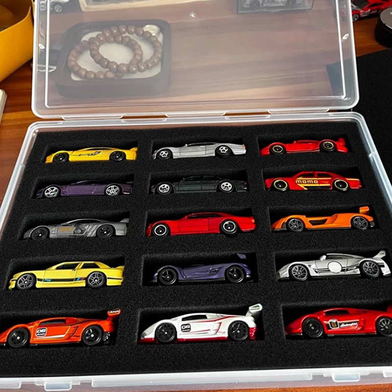 Gran oferta, vitrina de modelo de coche 1/64 con placa protectora de algodón, caja de almacenamiento de 15 posiciones para caja de protección de transporte