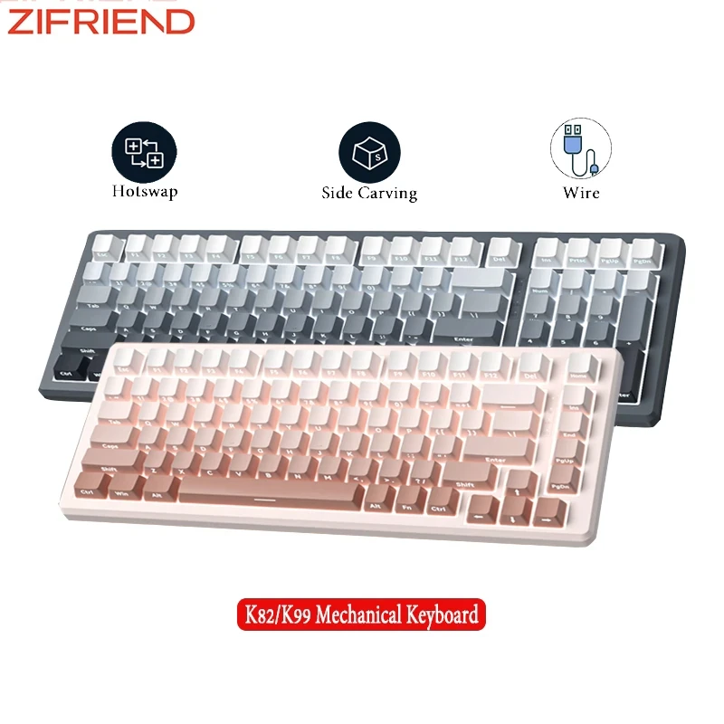 

ZIFRIEND K82 K99 Gradient Keyboard Swappable Mechanical Keyboard 82/99 Keys Wire Gaming Keyboard OUTEMU Red Switch PBT Keycaps