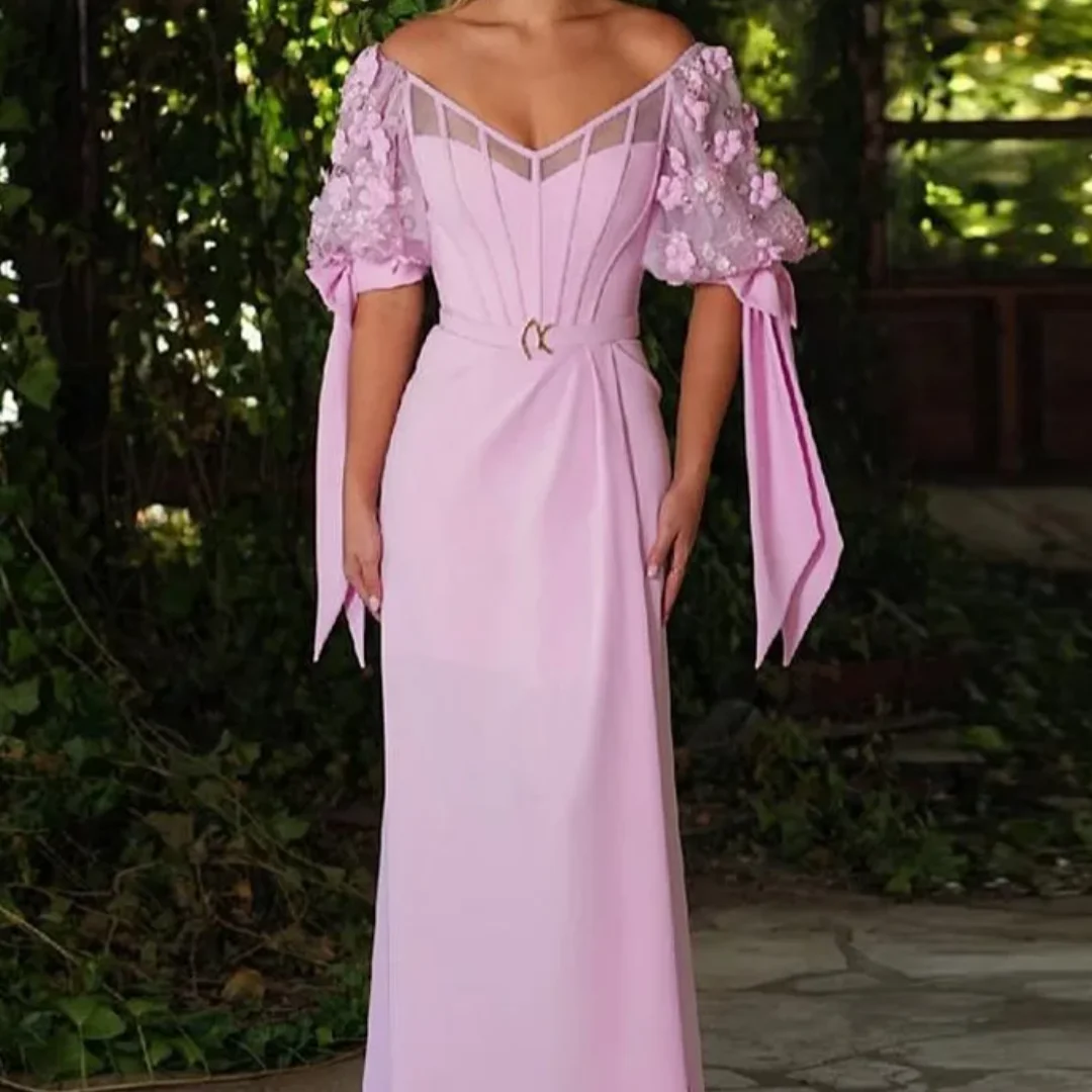 Croatia Fancy Mermaid Dresses for Bride Mother Floor Length High Slit Robe V-neck Appliques Formal Evening Dresses Customized