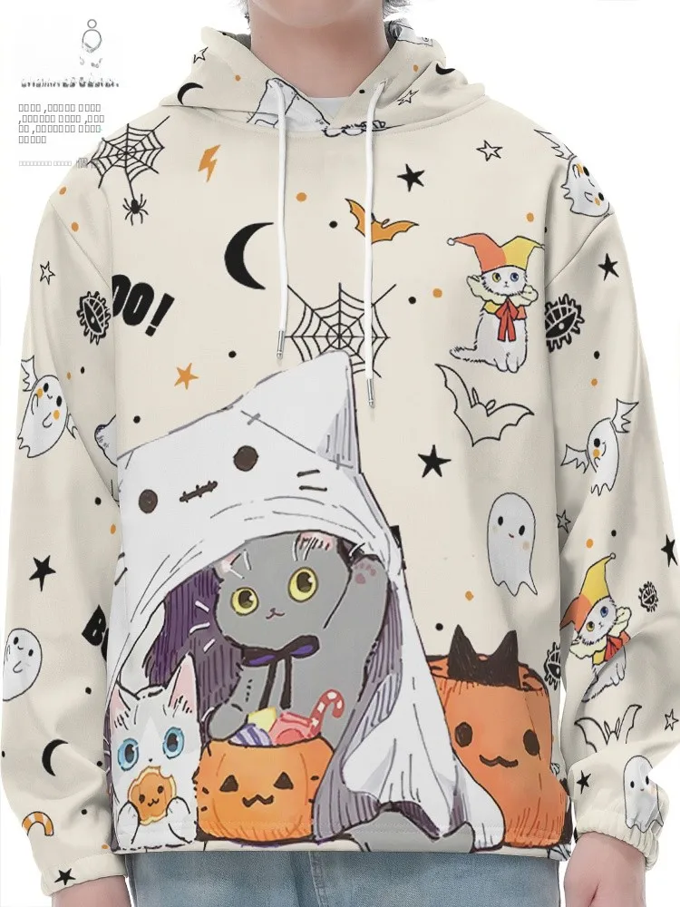 

Cute loween Pumpkin fiti Costume Men's Women's Hoodie Street Sle Fce Long Sve Print Sweatirt