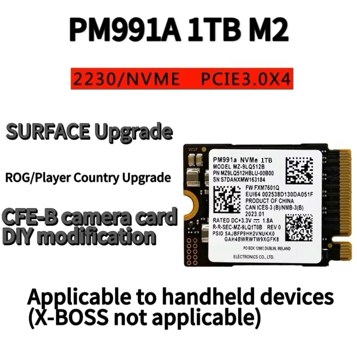 Imagem -02 - Expansão Portátil Ssd Nvme para Samsung Pm991a 1tb M.2 2230 Unidade de Estado Sólido Pcie3.0x4