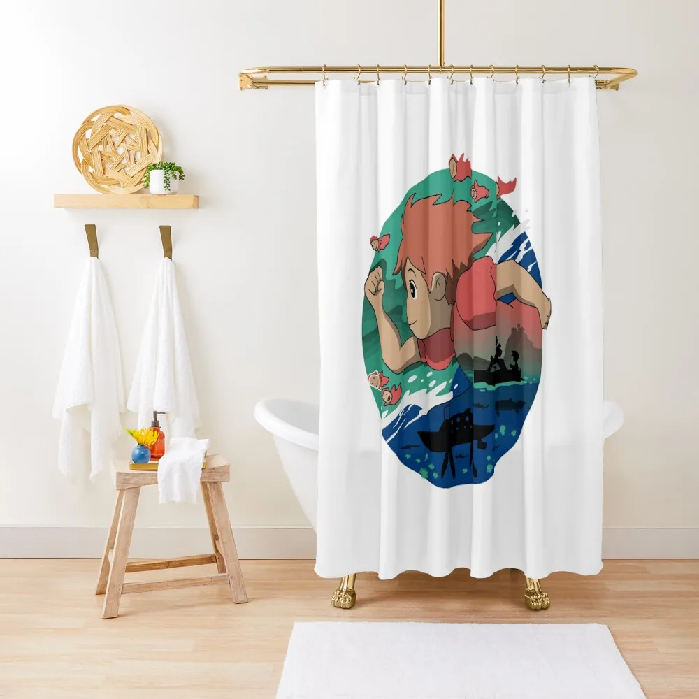 kelalen Ponyo on the Cliff by the Sea lungaku Shower Curtain Shower Bathroom Bathroom Box Curtain