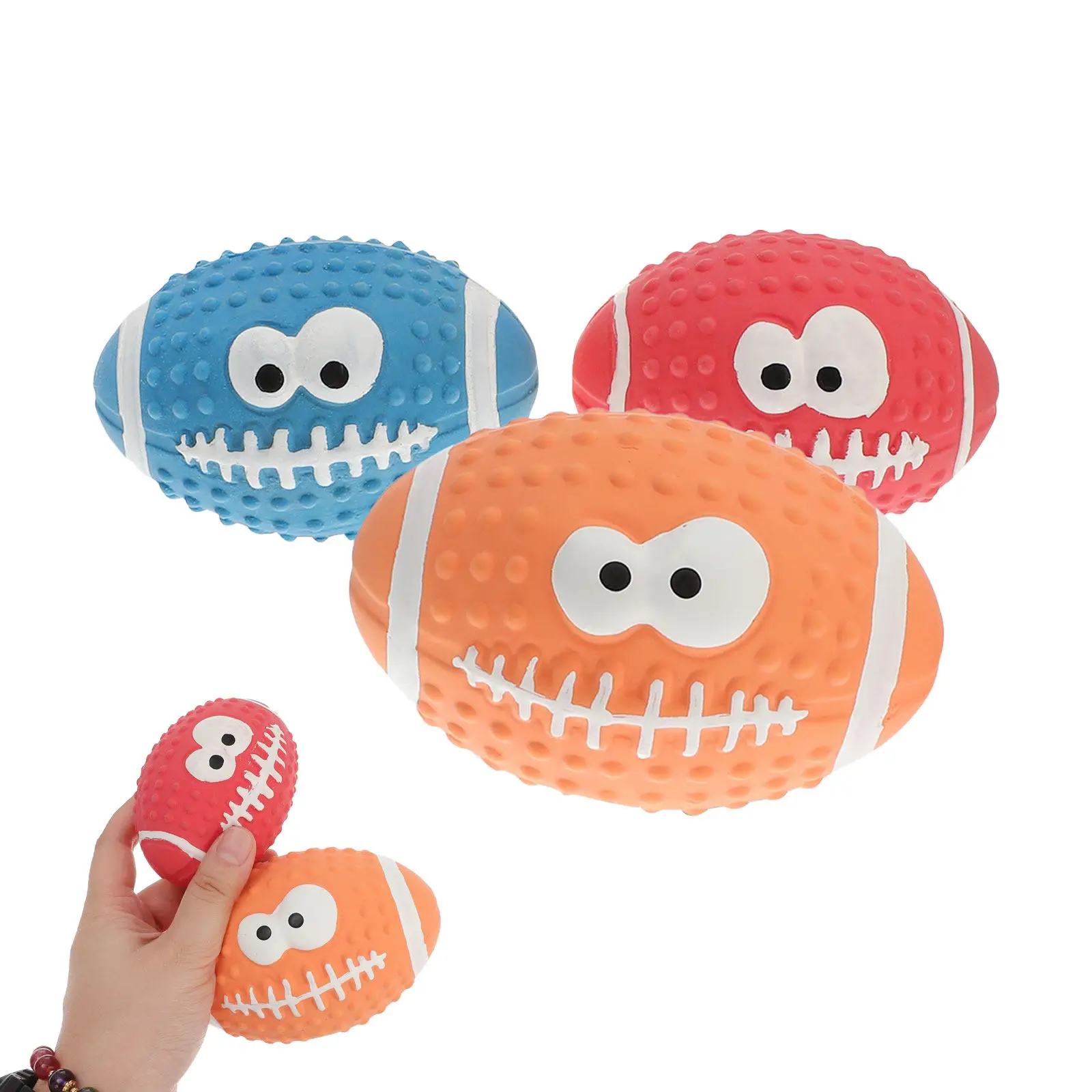 3Pcs Squeaky Dog Latex Rugby Balls Durable Interactive Outdoor Fun Pet Balls for Small Dogs Dog Toys Football Toys