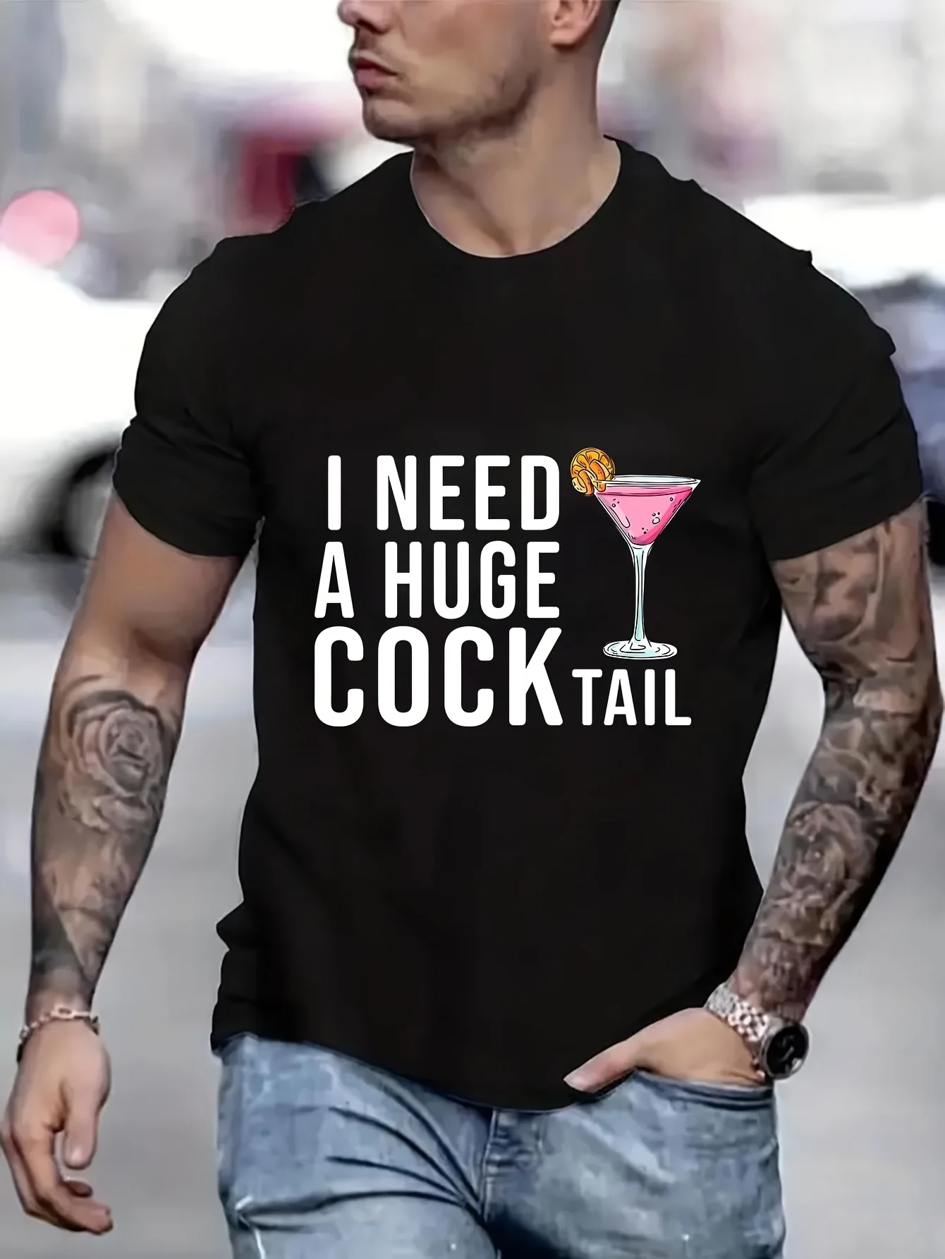 I Need A Huge Cocktail Anime Clothes Cotton Men's T-Shirts Men's T-Shirt Anime Men T shirt Printed T-Shirt B5023305