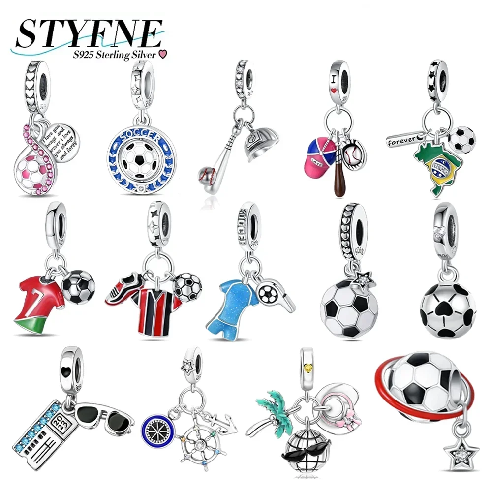 

Изысканная футбольная серия, серебряные майки 925, футбольные спортивные подвески, бусины, подходят для женщин, оригинальный браслет, ювелирные изделия «сделай сам», подарки на выпускной