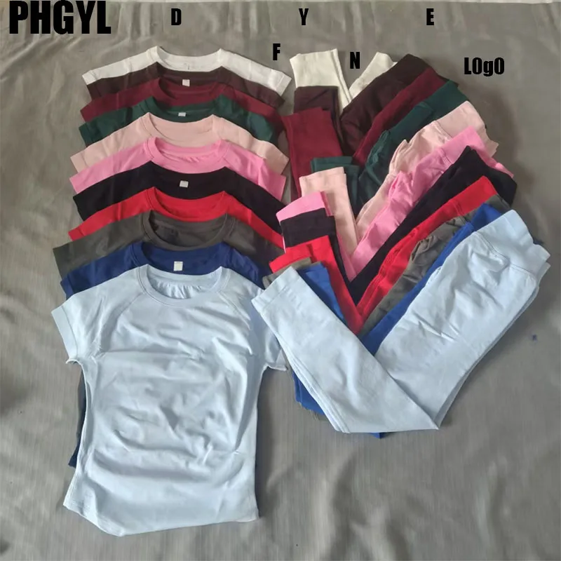 

2 Piece Women Solid Color Set Summer Casual Short Sleeve T-Shirt High Waist Long Pants Soft Breathable Tracksuit Daily Outfit D