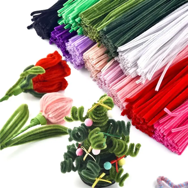 100pcs Chenille Stems Pipe Cleaners Plush Tinsel Stems Wired Twist Sticks For Creative Kids Educational DIY Toys Craft Material