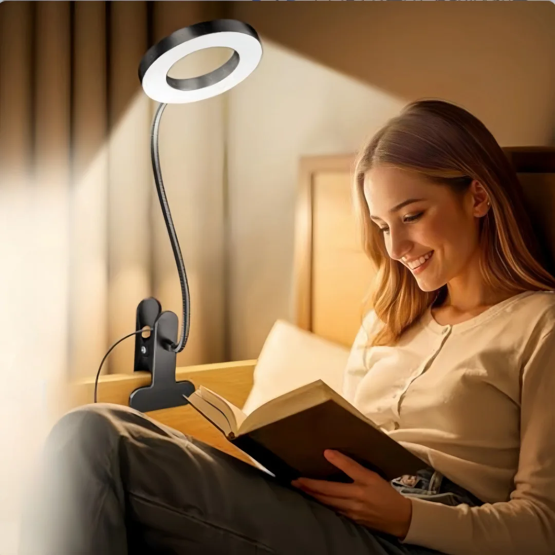 

LED Eye Protection Reading Desk Lamp USB Clip Student Bedroom Bedside Three-color Dimming Night Light