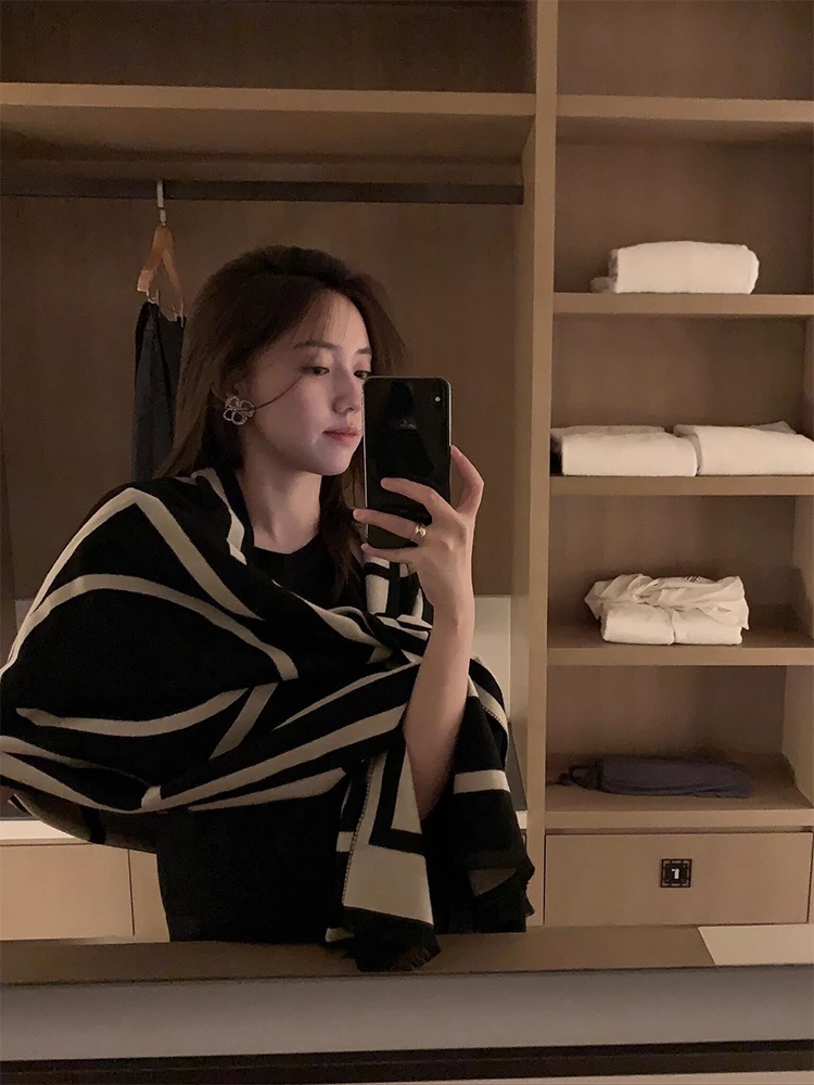 

Корейская шило с двусторонним геометрическим узором, женская офисная одежда, накидка для комнаты с кондиционером, теплая весна-осень-зима