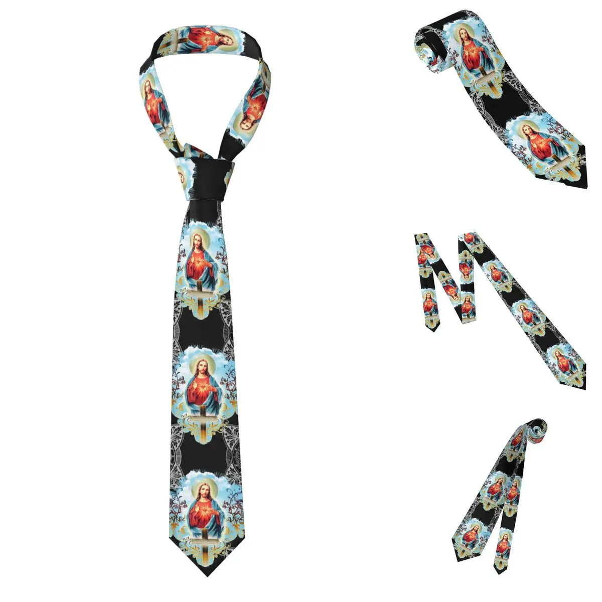 Catholicism Saints Jesus Mary Necktie for Men Silk Polyester 8 cm Neck Ties Wedding Accessories Tie Classic Gravatas