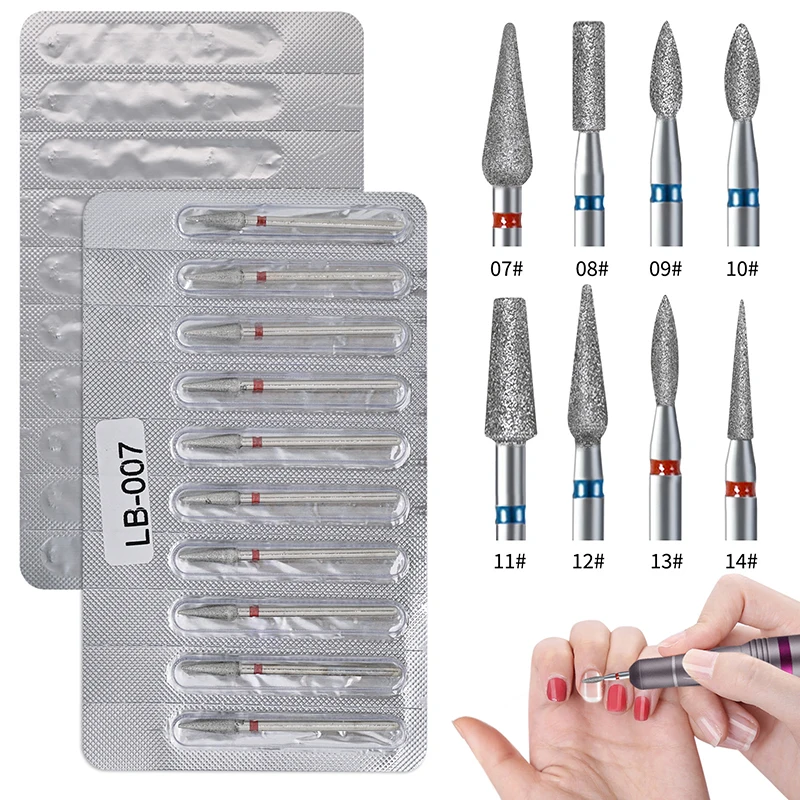 10Pcs/set Diamond Nail Drill Bit Set Nail Diamond Milling Cutter for Manicure 3/32