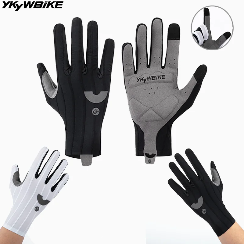 YKYWBIKE Anti-Rutsch Vollfinger Fahrradhandschuhe Aerodynamische Rennradhandschuhe Reflektierende Touchscreen Fahrrad Lange Handschuhe MTB