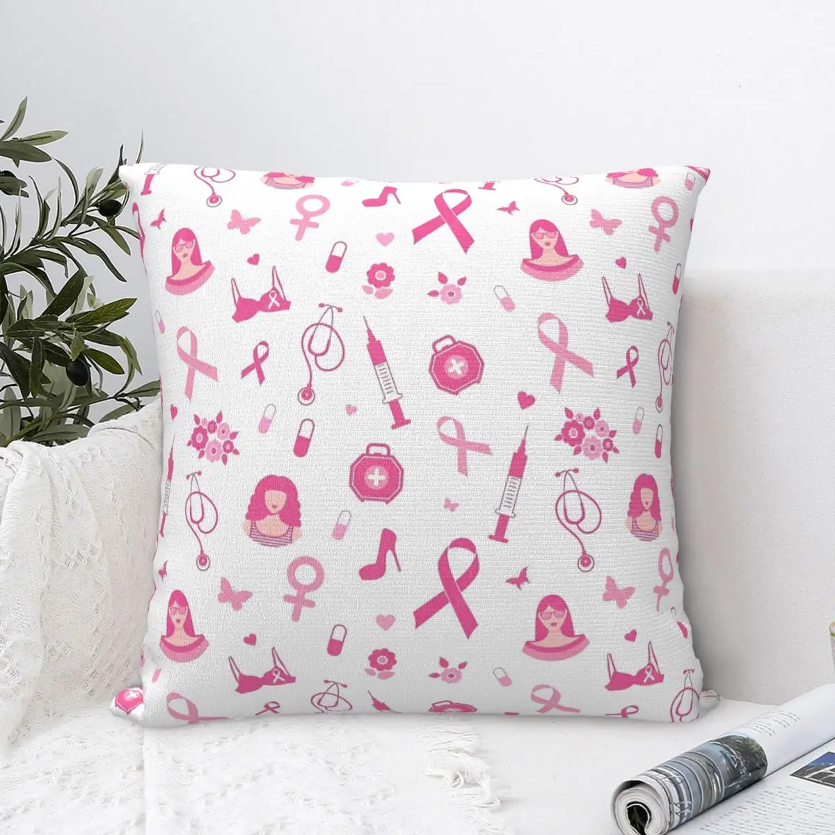 Breast Cancer Awareness Month Square Pillow Case Decorative Pillow Ribbon Awesome Cushion Covers
