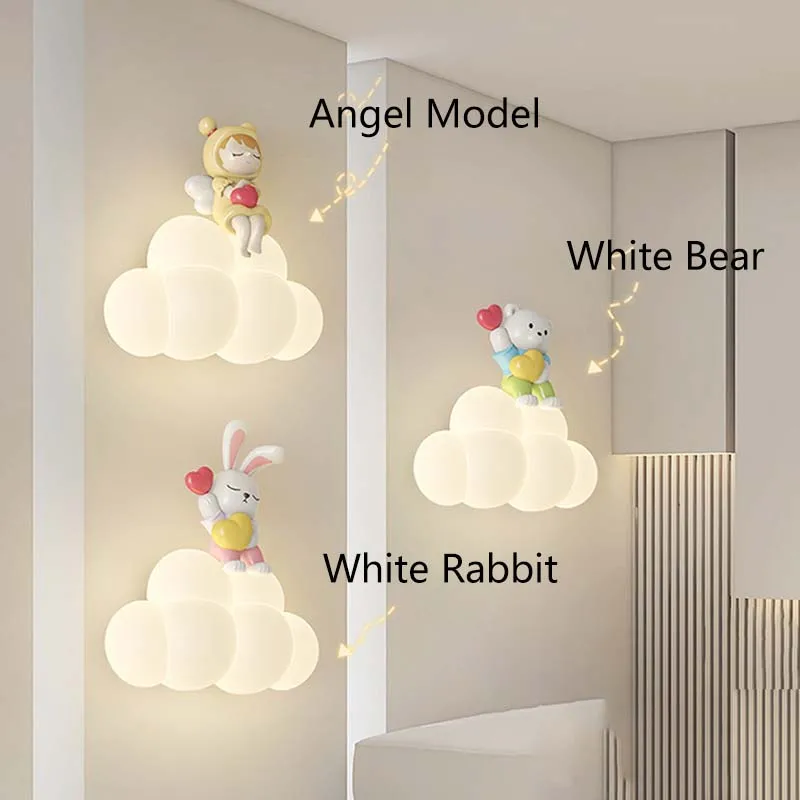 Cute Polar Bear Wall Lamp for Living Room Corridor Background Children's Room Bedside Bunny Decor Wall Sconce Lighting Fixture