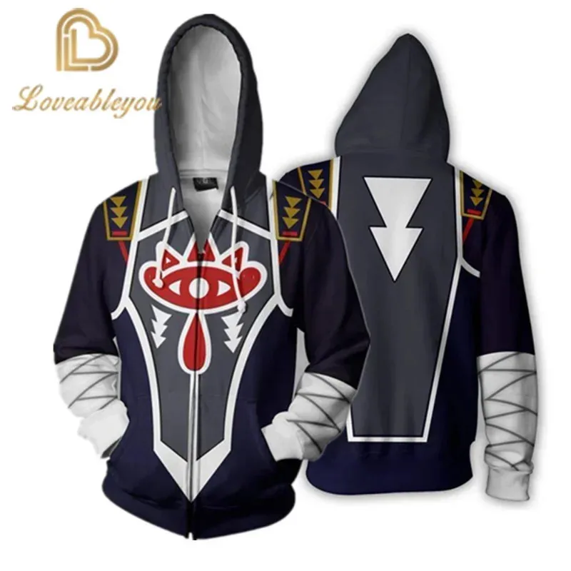 qq28Game Zelda 3D Dicetak Ritsleting Hoodie Kostum Cosplay Sweater Mantel Kasual Halloween Street Anime Jaket untuk Pria Wanita