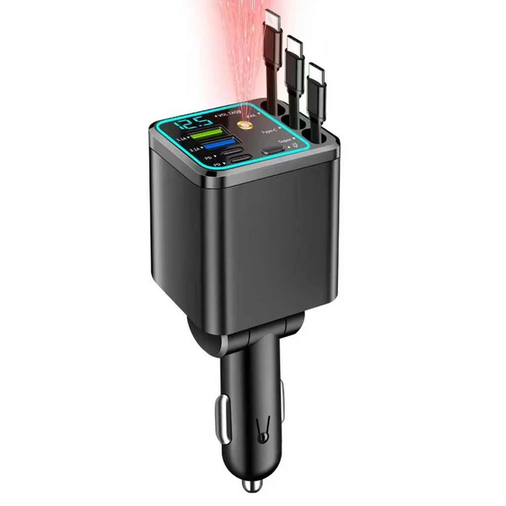 120 W einziehbares Autoladegerät mit Dach, Sternenlicht, USB-C-Kabel, Schnellladegerät, Zigarettenanzünder-Adapter für iPhone, Huawei, Samsung