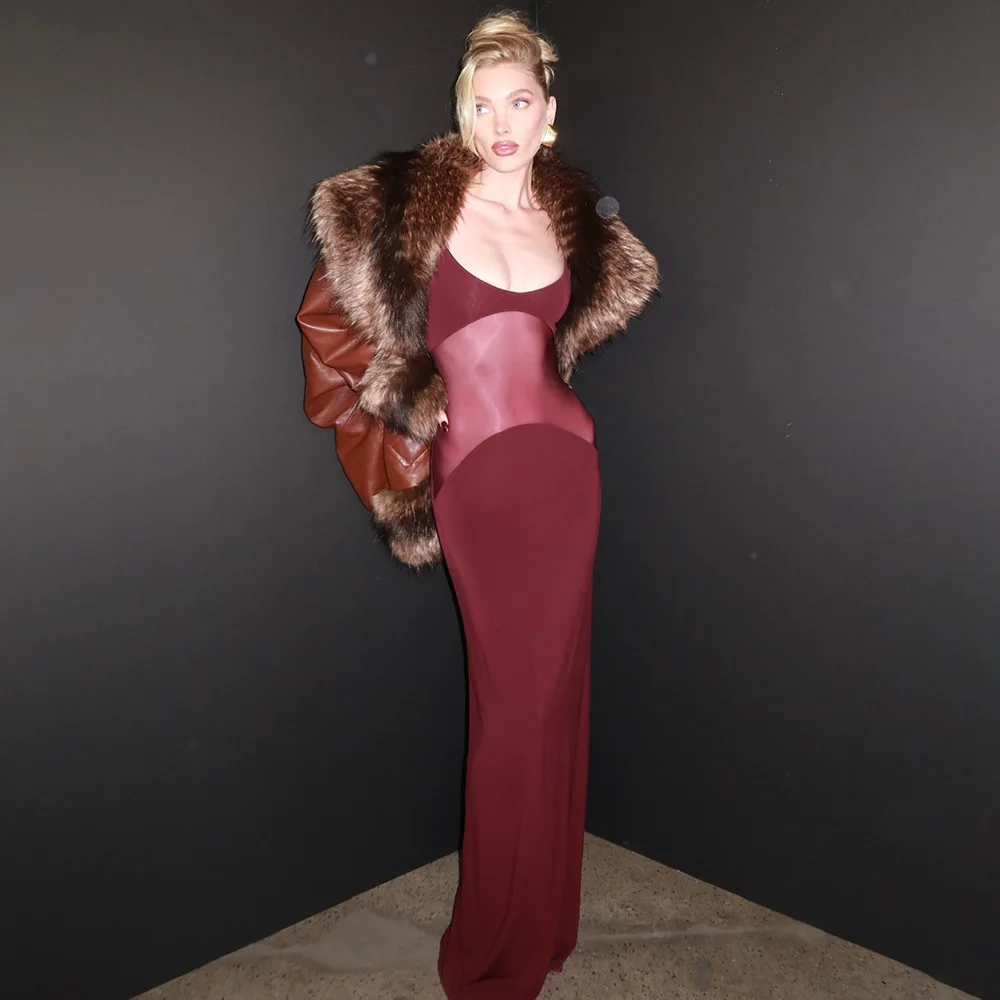 Sexy Spaghetti Mesh Maxi Jurken Luxe Zomer Mode Patchwork Feestjurk voor Vrouwen Verjaardag Outfits Avondjurken