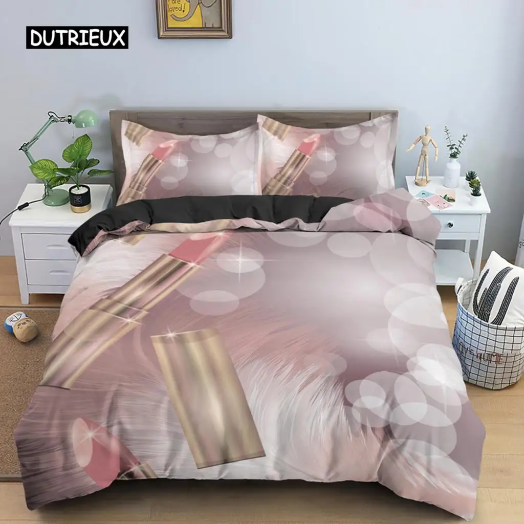 Makeup Lipstick Duvet Cover King Queen Double Size Shiny Fashion Women's Cosmetics Bedding Set Girl's Soft Polyester Quilt Cover