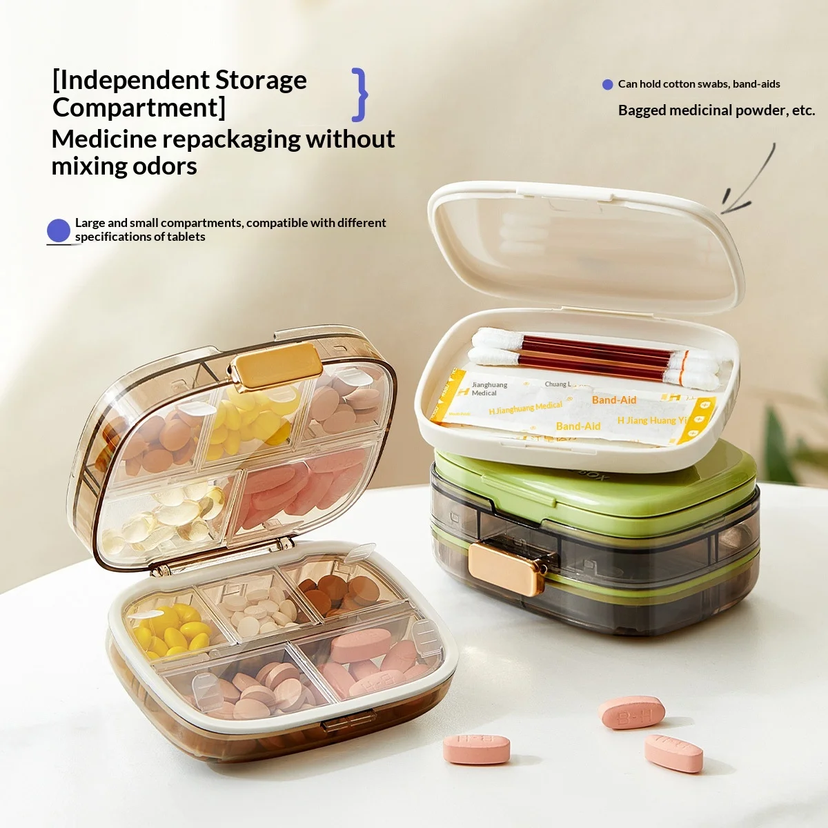 Compact 10 Compartment Medicine Organizer Large Capacity Travel 7 Day 3 Meals Pill Holder for Vitamins Supplements and Pills