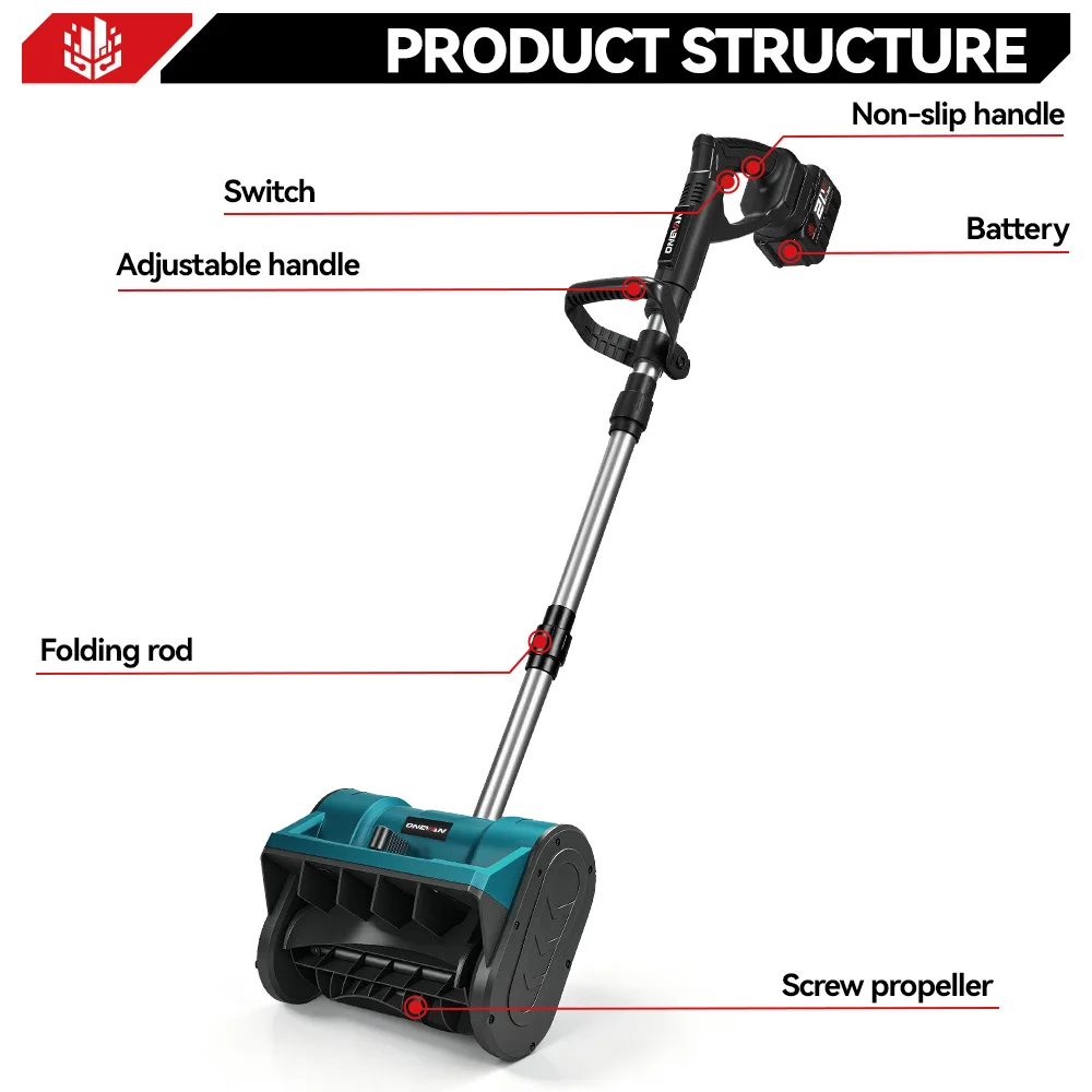 ONEVAN 3000W 300mm Brushless Electric Snow Plow Cordless Snow Sweeper Shovel Clean Street Courtyard For Makita 18V Battery Pin
