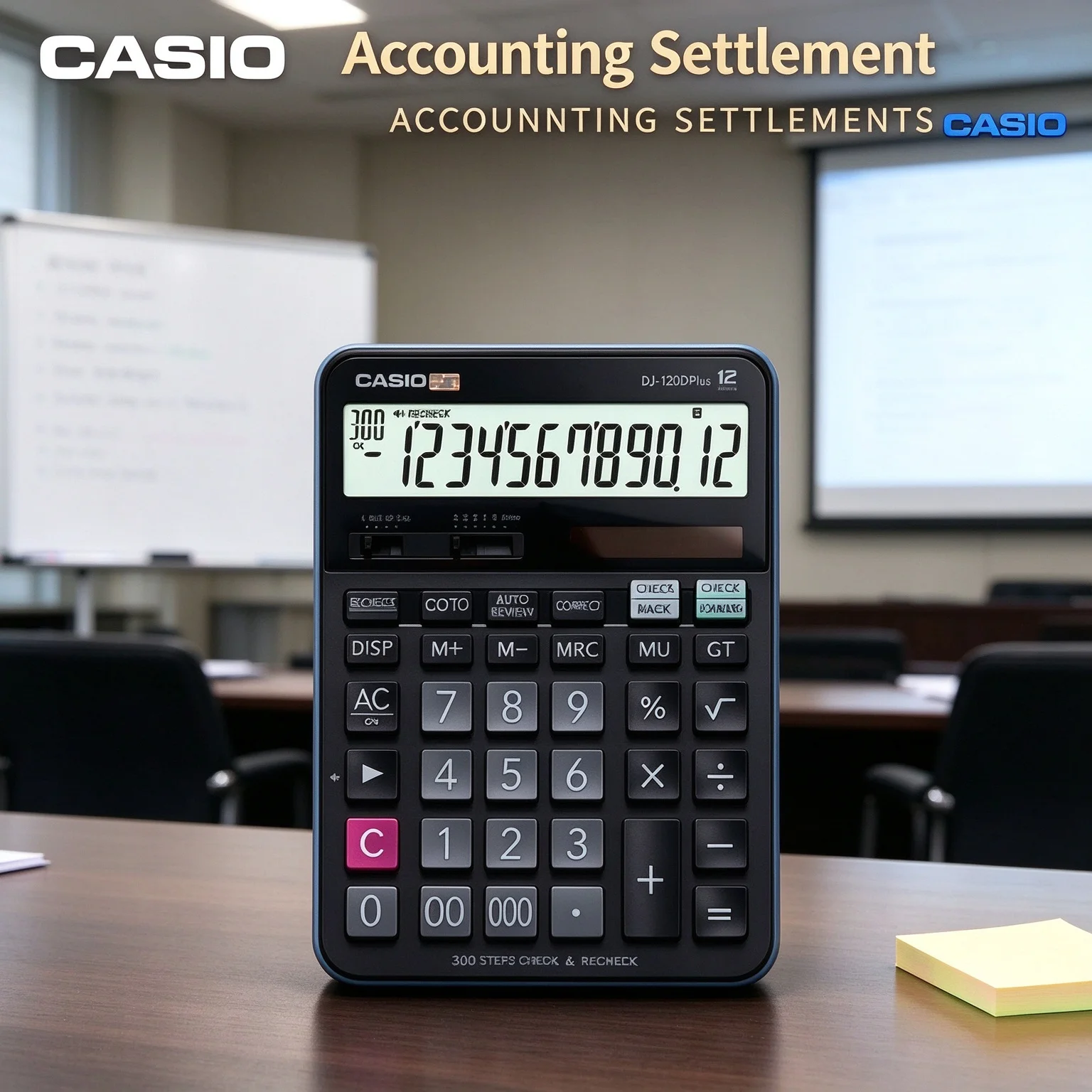 Casio DJ-120D Practical Desktop Calculator Solar+Battery Power Large Display for Accountant Cashier and School