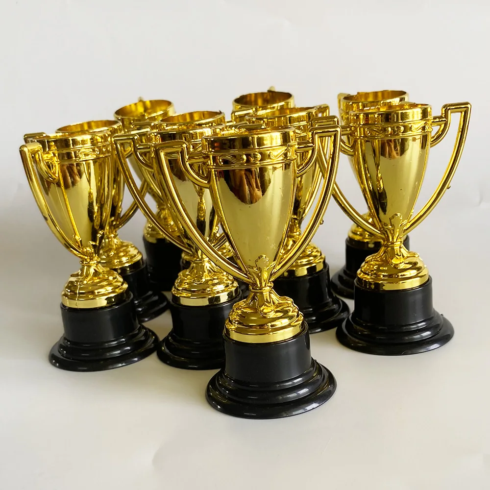 12Pcs Gold Plastic Trophies Golden Colored Winners Medals Children Game Sports Prize Awards Toys Carnival Prize Party Favors Kid