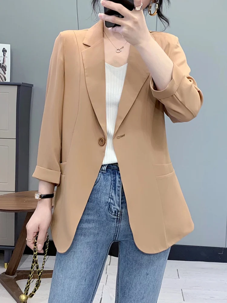 

Стильный повседневный женский летний тонкий топ с защитой от солнца, белого цвета, деловой костюмный топ с пуговицами