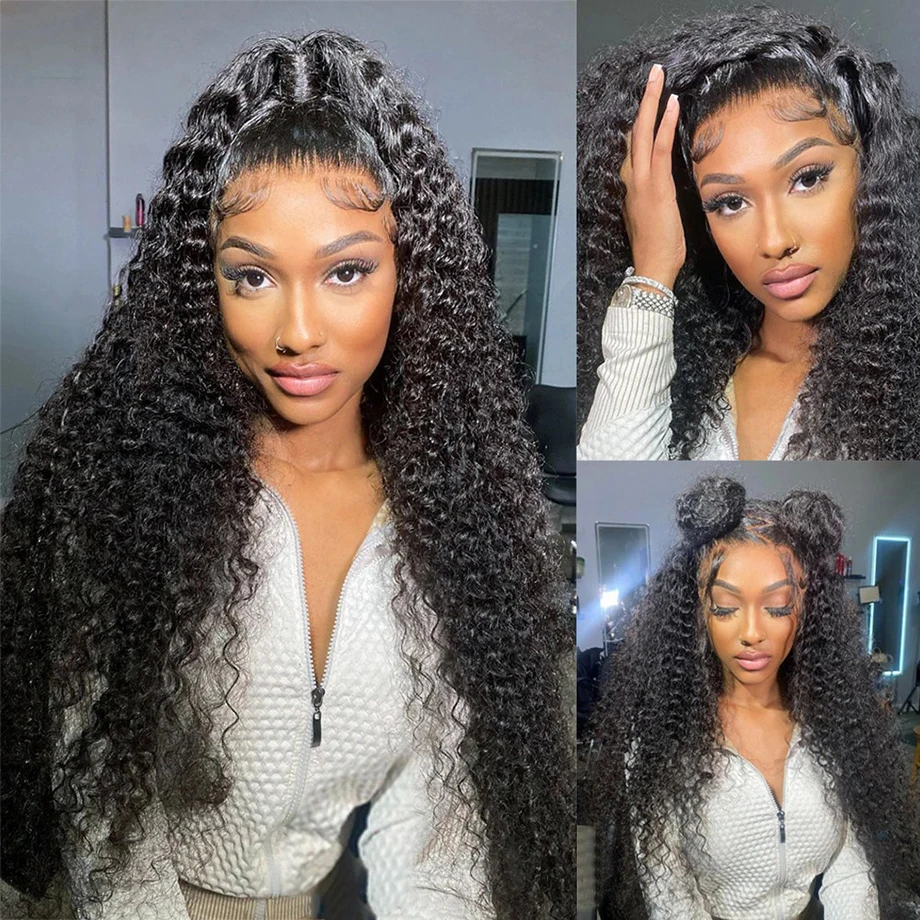 Kinky Curly 13X4 13X6 360 Lace Front Human Hair Pruiken Brazilian 30 36 Inch Diep Krullend Kant Frontale Pruik 4X4 Sluiting Pruiken Voor Vrouwen