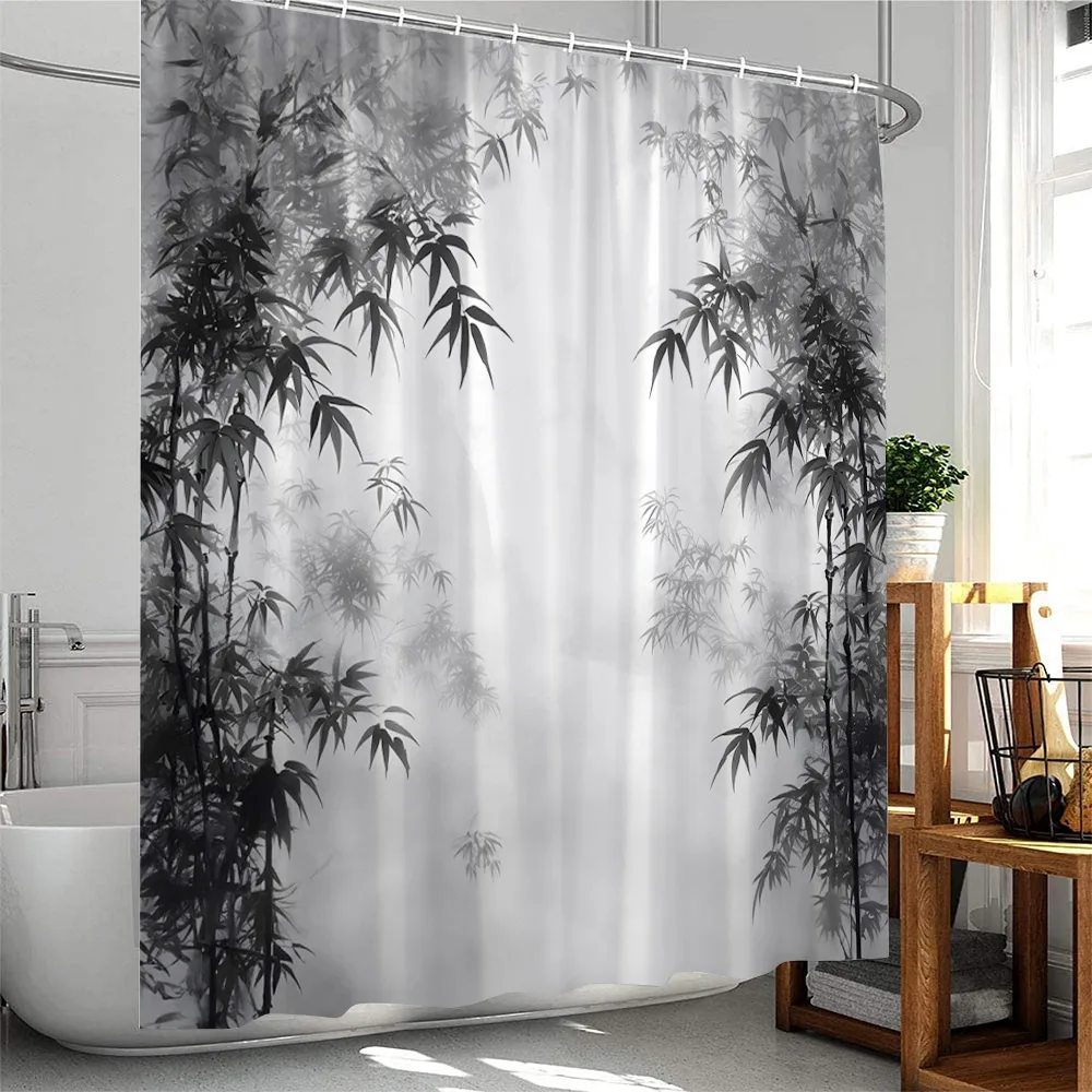 Floral Plants Shower Curtain Flowers Bamboo Butterfly Green Vines Botanical Herb Modern Bathroom Decor Polyester Bathtub Curtain