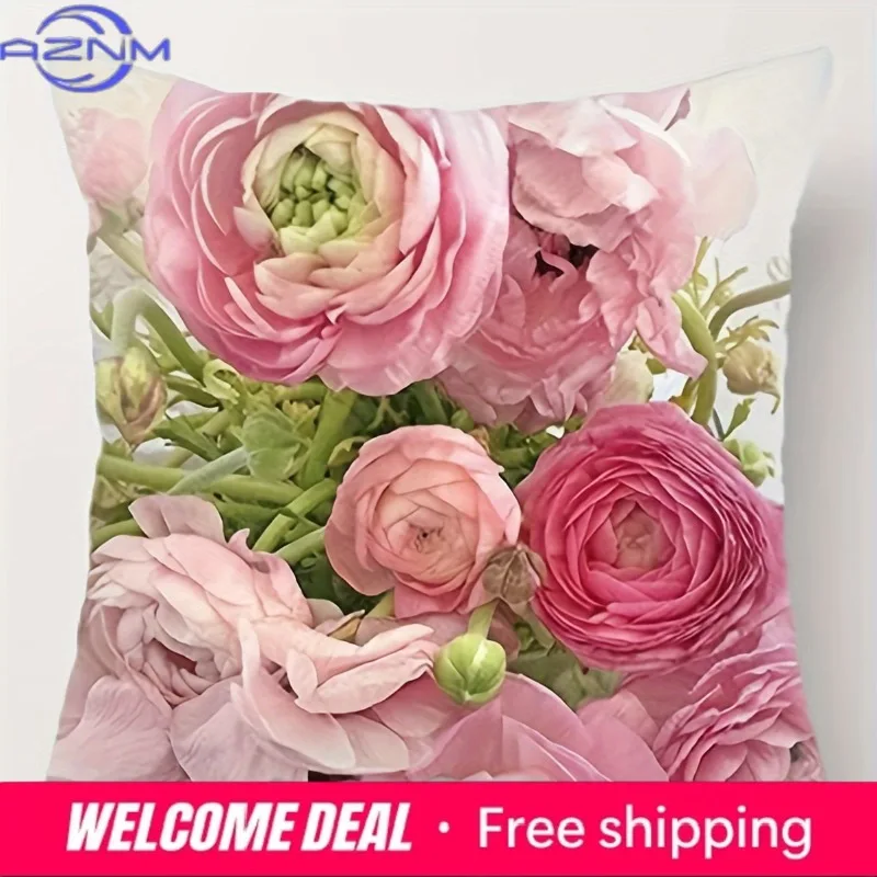 VIKAMA Rose Flower Pattern Pillow Cover, for Living Room, Sofa, Pillows, Lumbar Support, Home Decoration, Room Decoration