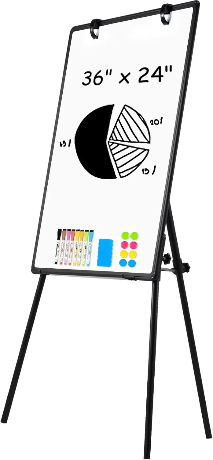 

Adjustable Height Magnetic Whiteboard Easel 36x24 Inch with Stand, Aluminum Frame Dry Erase Board for Office Home Teaching