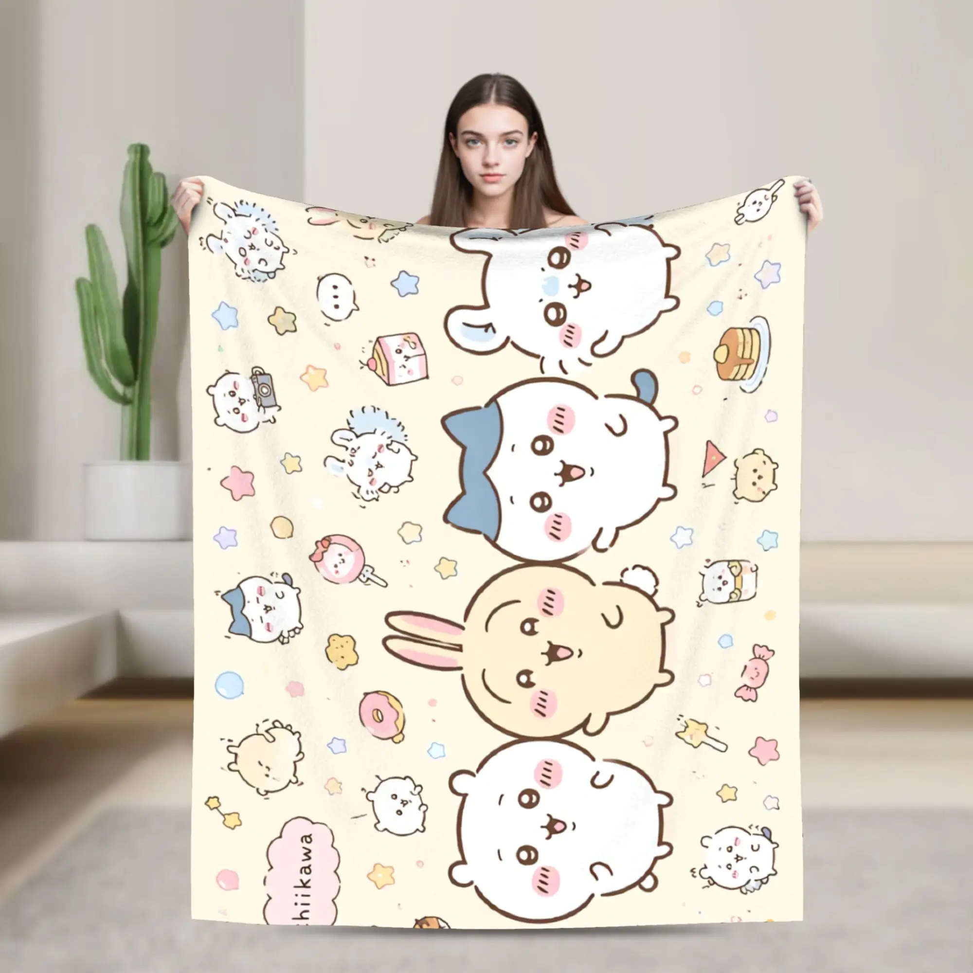 Cute Kawaii C-ChiikawaS Cartoon Movie Flannel Blankets  Soft Warm Throw Blanket for Home Decor Bedspread Sofa Bed Cover