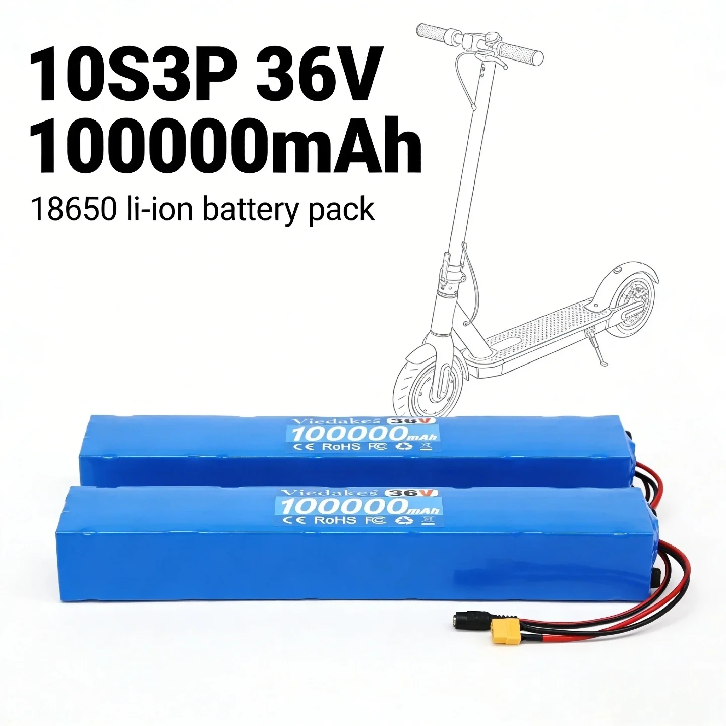 

10S3P 36V 100A Electric Scooter Lithium Battery Pack Built-in BMS with Charger for M365 18650 Rechargeable High Efficiency