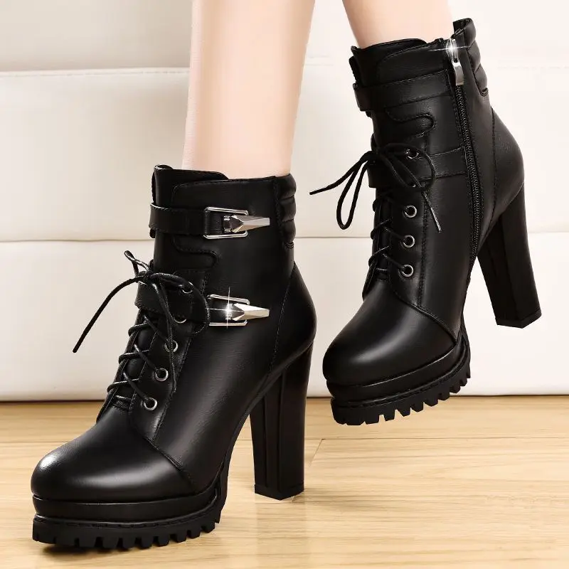 2022 new Ankle Boots Women Platform High Heels Female Side zipper Short Boot Casual Ladies velvet warm Rhinestone Botas Mujer