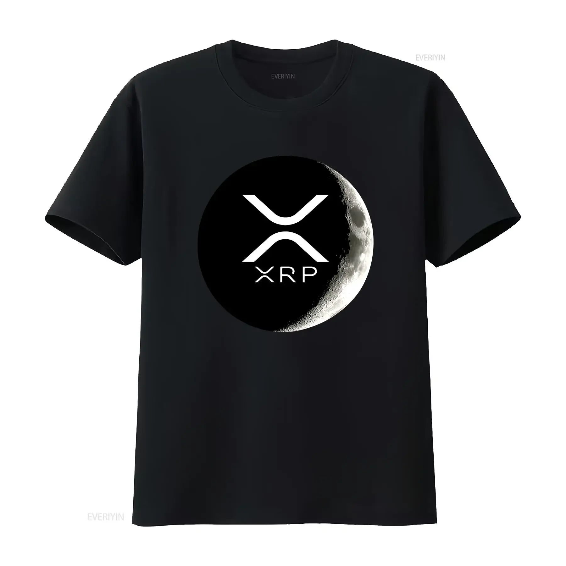 XRP Crypto Kryptowährung Ripple Moon T-Shirt Münze Vintage Washed Unisex Homme Grafik Atmungsaktives Top für den Alltag Stilvoll