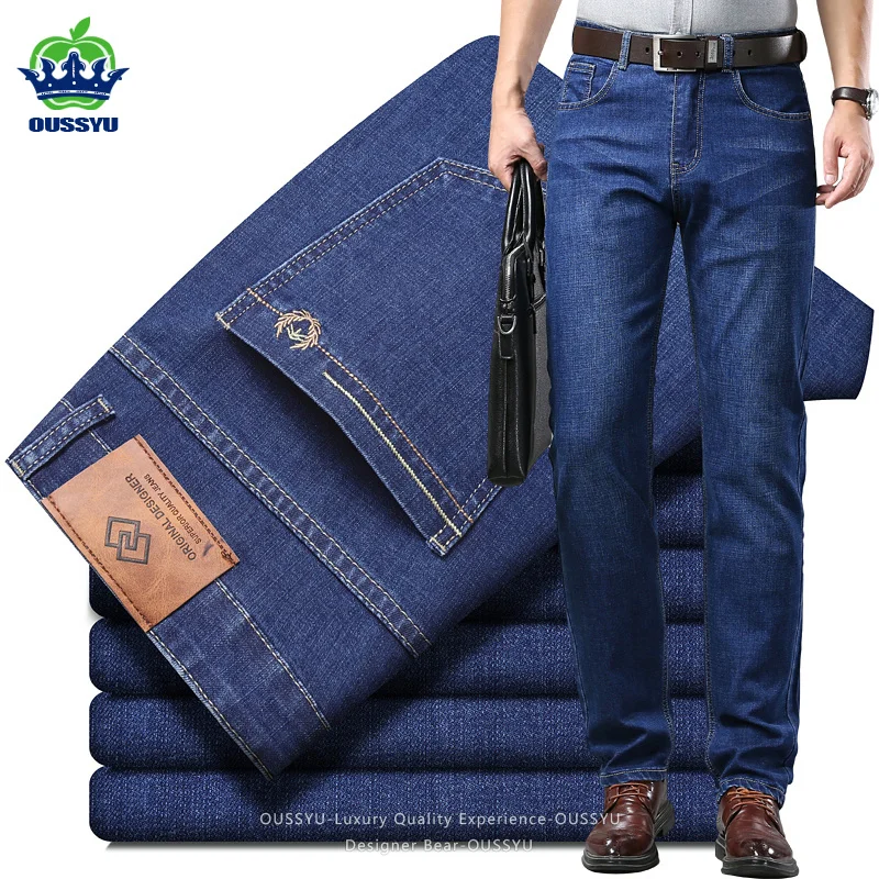 

Brand Clothing Men's Elastic Jeans Summer Business Straight Casual Denim Pants Cotton Trousers Man Father's Day Plus Size 40
