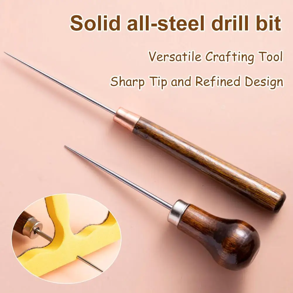Professional Wood Handle Awl Leather Punching Tool Straight Stitching Awl for Leather Craft Hand Sewing And Piercing Accessories