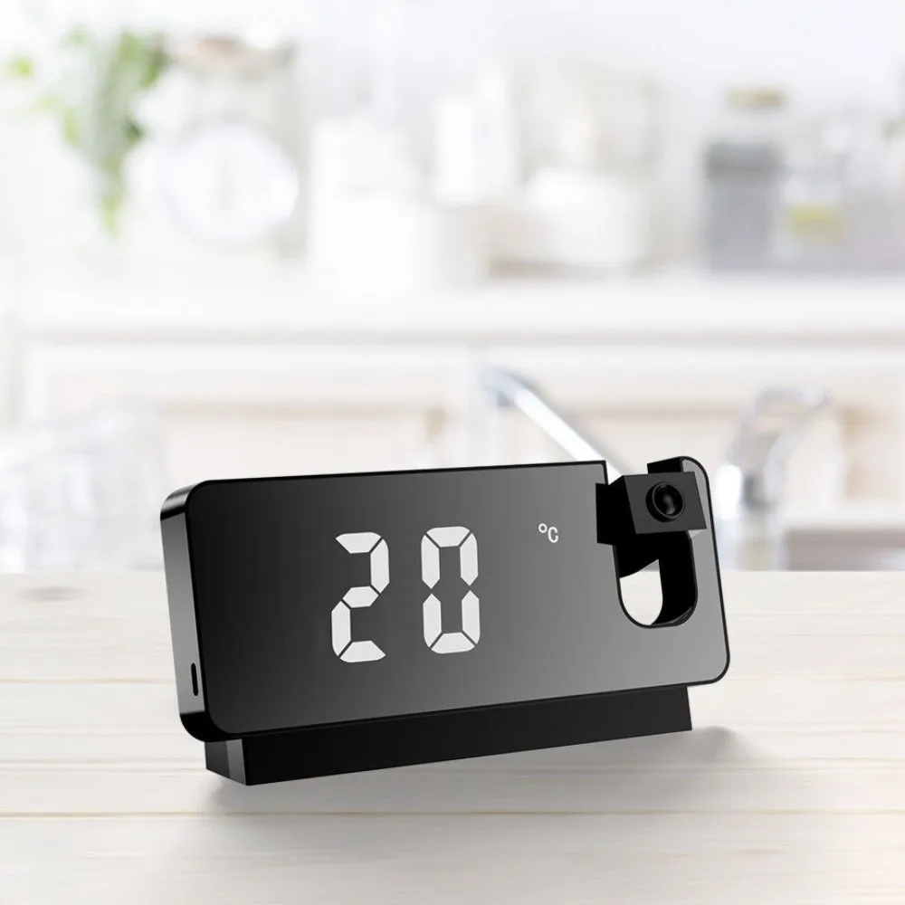 

LED Display Mirror Projection Clock Projection Feature Digital LED Display Clock Plastic Shell Adjustable Brightness Alarm Clock
