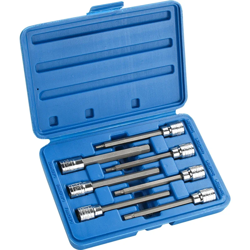 7PCS 110mm 1/8 3/16 7/32 1/4 9/32 5/16 3/8 Hex Bit Socket Set Wrench 3/8' Square Driver Drill Bit Adapter imperial measurement