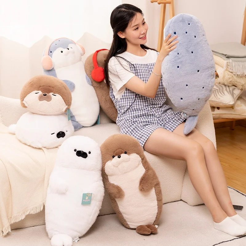 

High Quality Cartoon Earphone Seal Sea Otter Plush Toy Ball Long Cushion Throw Pillow for Kids Birthday Gift School Nap Sleep